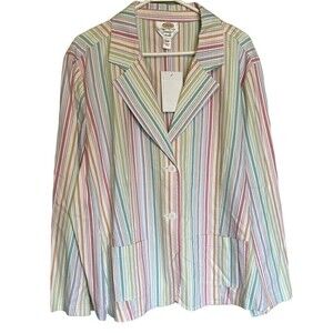Talbots Blazer 22W Petites Jacket Multicolored Striped Button Down Career NEW